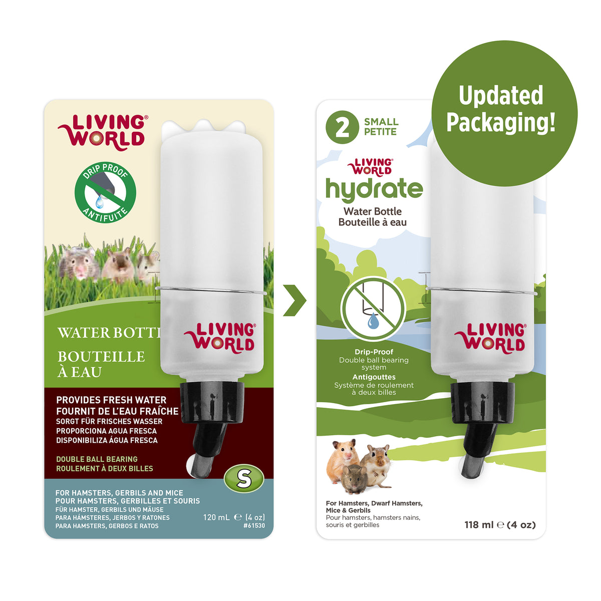 Bouteille à eau étanche Living World avec support pour petits animaux, petite, 118 ml (4 oz liq.)