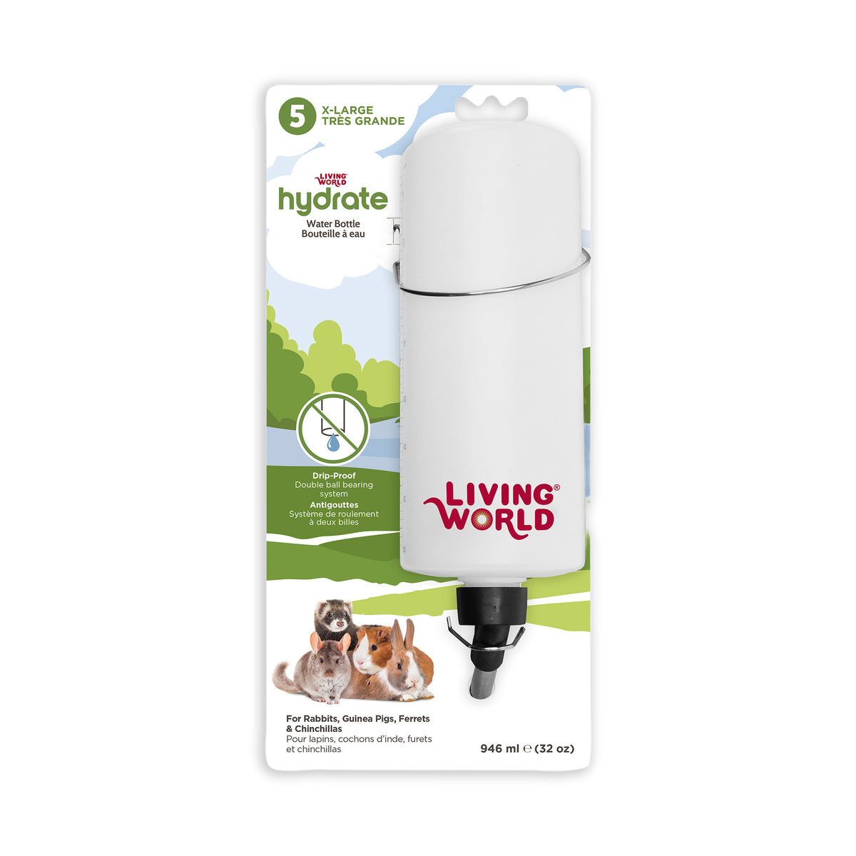 Bouteille à eau étanche Living World avec support pour petits animaux, très grande, 946 ml (32 oz liq.)