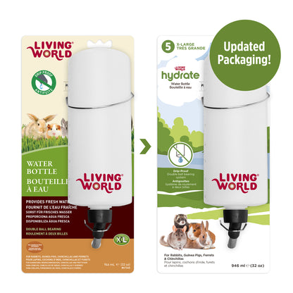 Bouteille à eau étanche Living World avec support pour petits animaux, très grande, 946 ml (32 oz liq.)