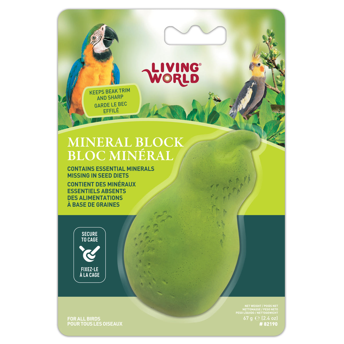 Bloc minéral Living World pour moyens et grands oiseaux, poire jaune