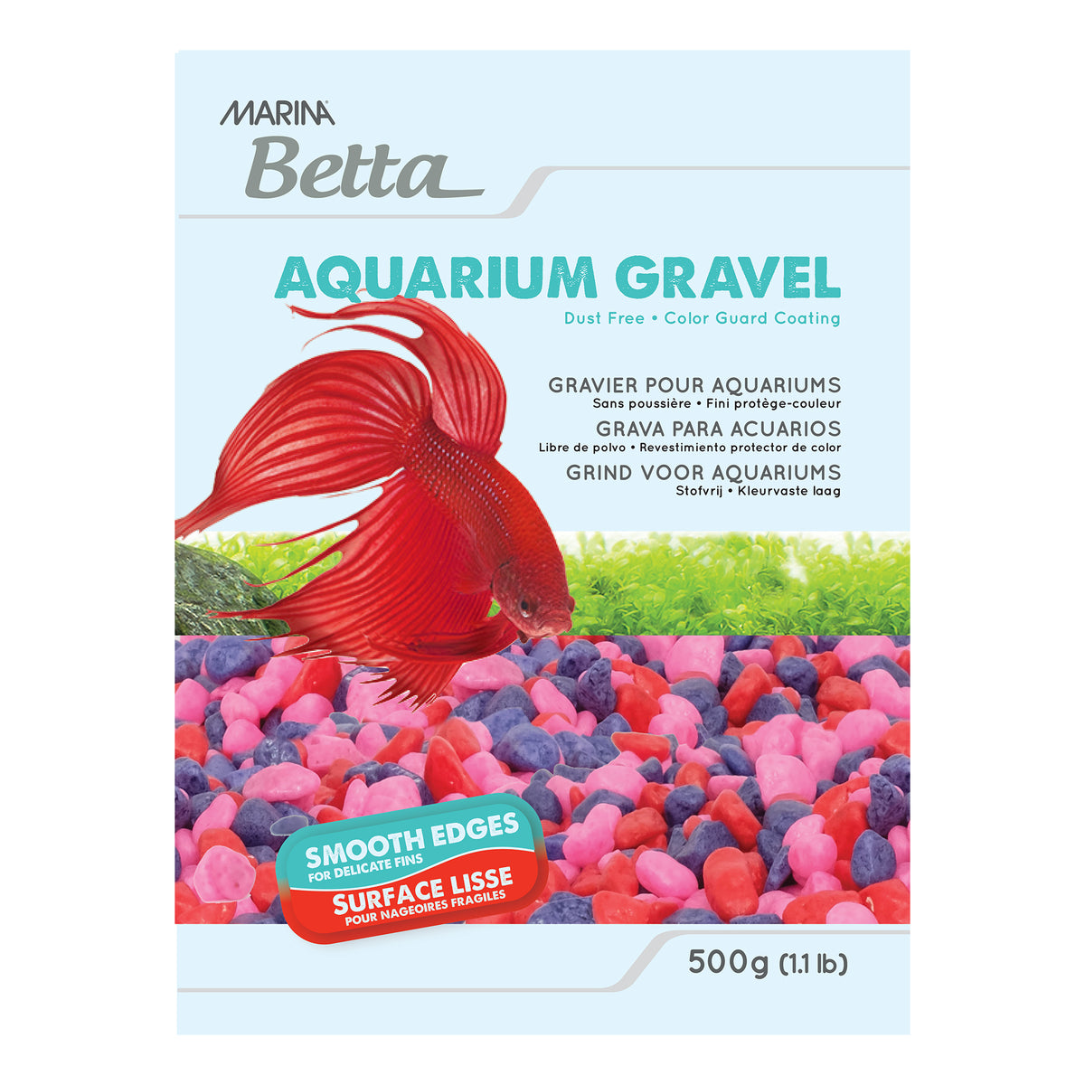 Gravier Marina Betta, sac autoportant, rose, rouge et violet, 500 g (1,1 lb)