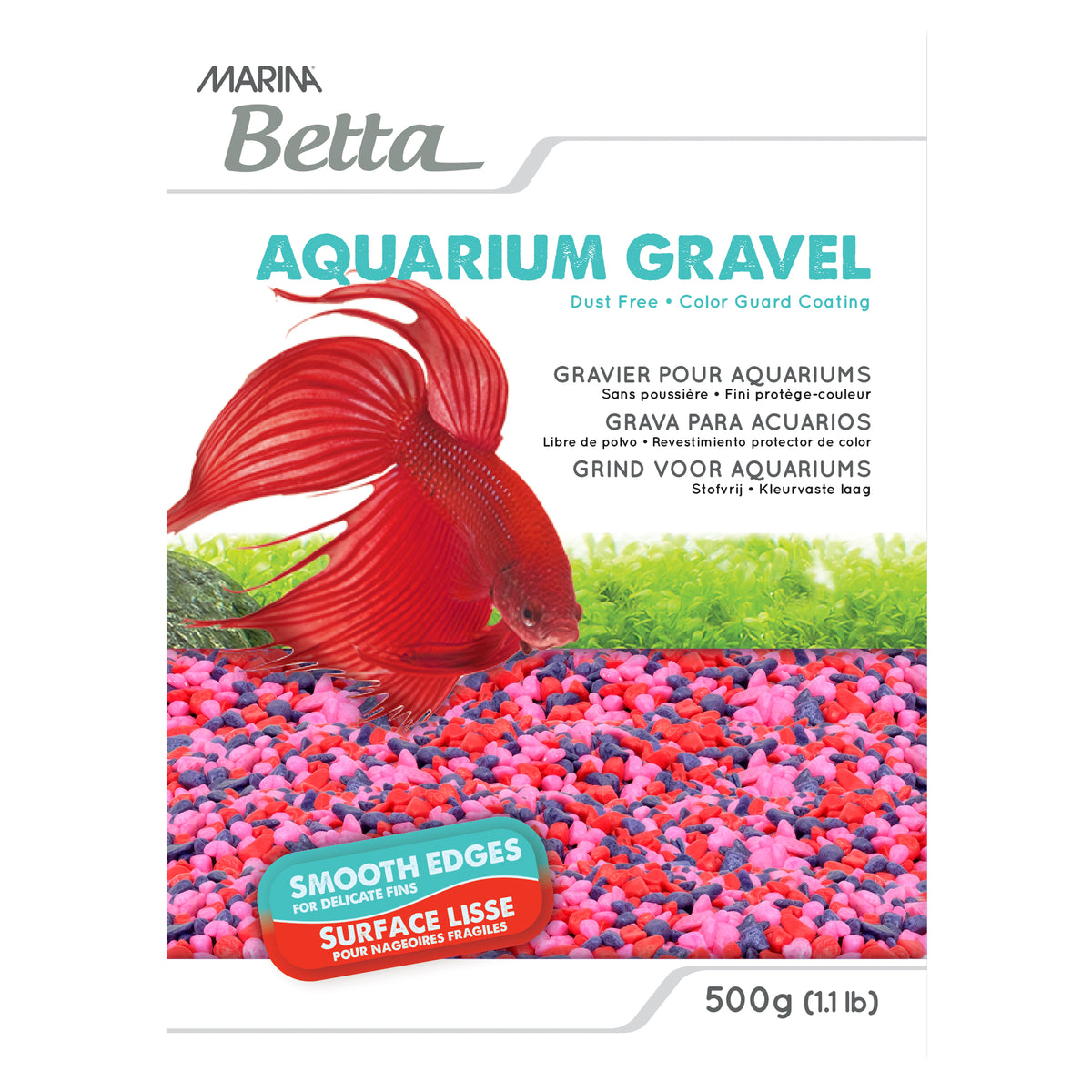 Gravier Marina Betta, sac autoportant, rose, rouge et violet, 500 g (1,1 lb)