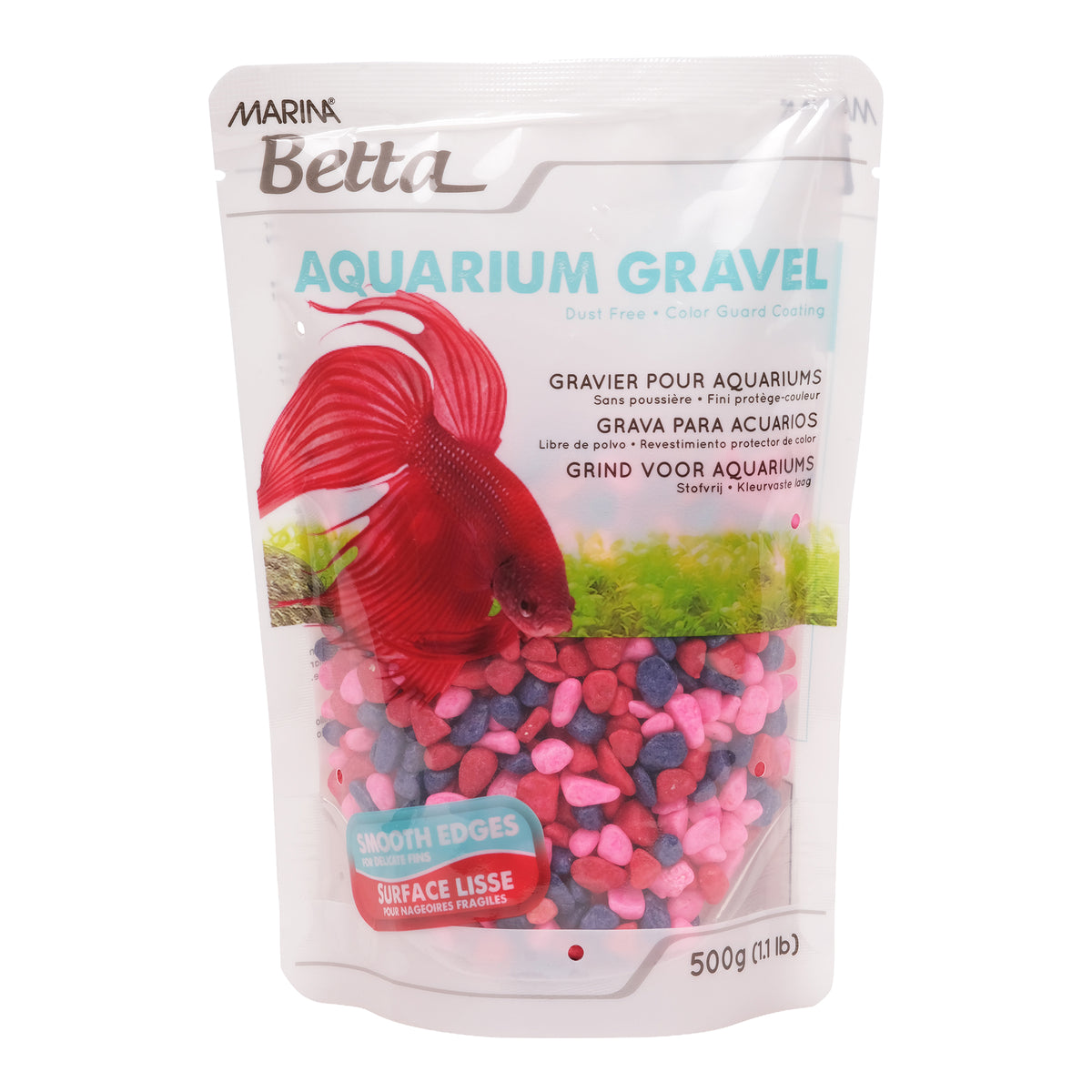 Gravier Marina Betta, sac autoportant, rose, rouge et violet, 500 g (1,1 lb)