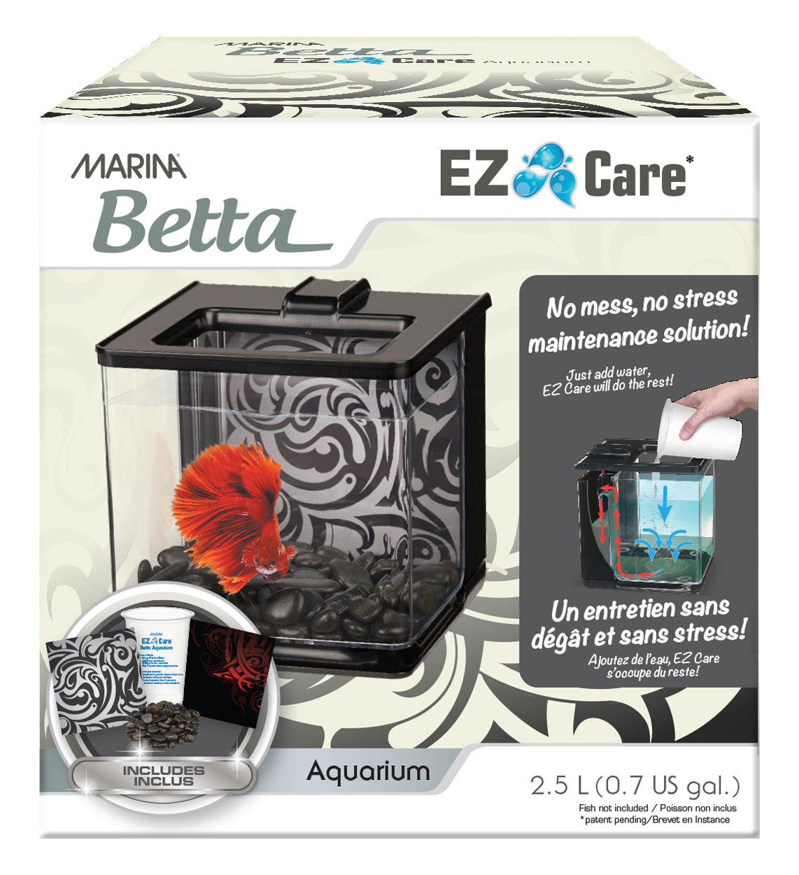 Aquarium équipé EZ Care Marina pour betta, noir, 2,5 L (0,7 gal US)