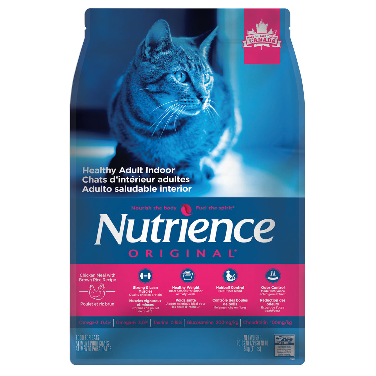 Nourriture Nutrience Original, Chats adultes d’intérieur, Poulet avec riz brun, 5 kg