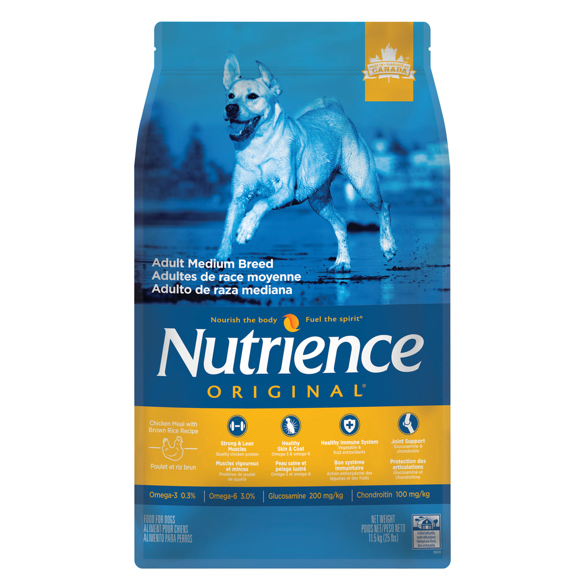 Aliment Nutrience Original pour adultes de race moyenne, Poulet et riz brun, 11,5 kg (25 lbs)