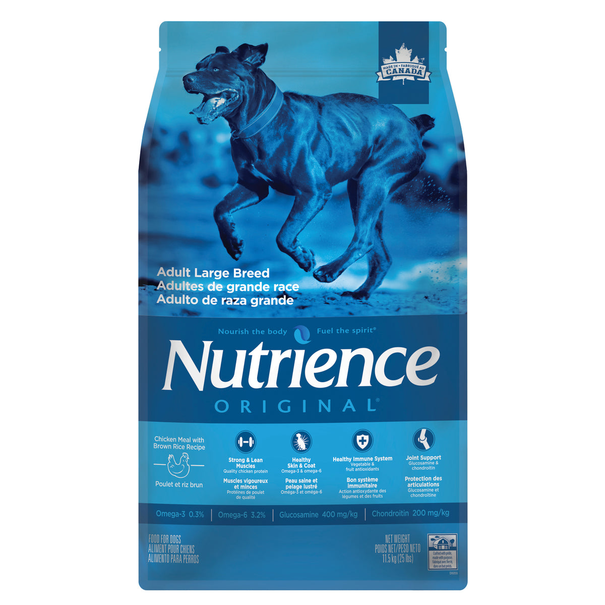 Aliment Nutrience Original pour adultes de grande race, Poulet et riz brun, 11,5 kg (25 lbs)