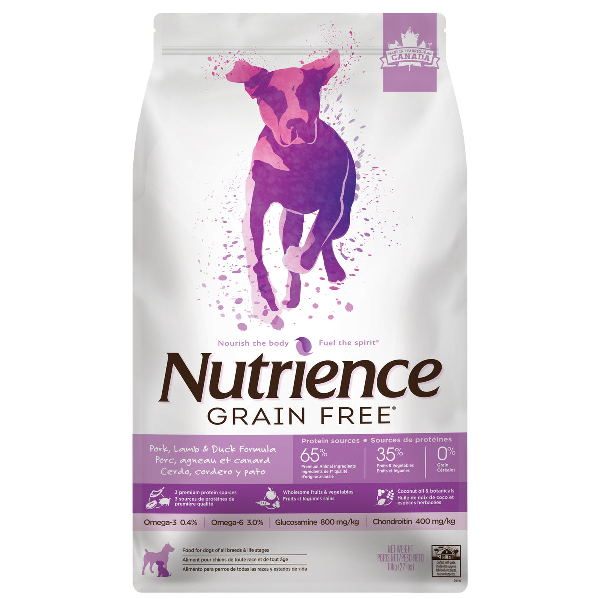 Aliment Nutrience Sans grains pour chiens, Porc, agneau et canard, 10 kg (22 lbs)