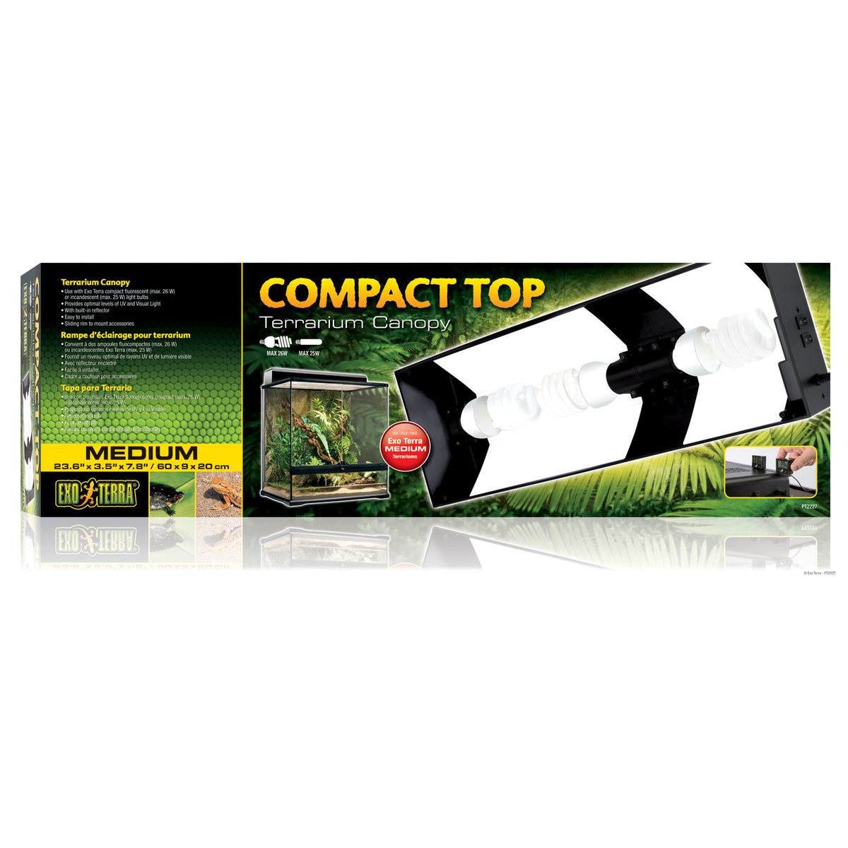 Couvercle d’éclairage Compact Top Exo Terra, moyen, 60 x 9 x 20 cm (23,6 x 3,5 x 7,8 po)