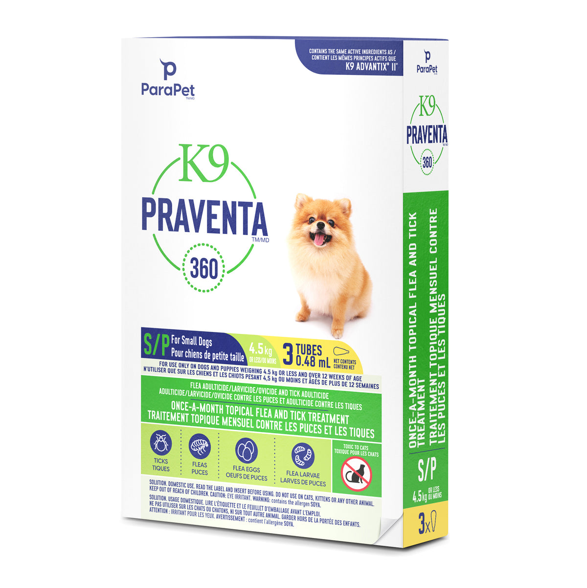 Traitement K9 Praventa 360, chiens de petite taille, 3 tubes