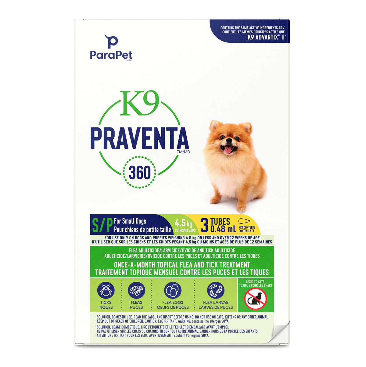 Traitement K9 Praventa 360, chiens de petite taille, 3 tubes