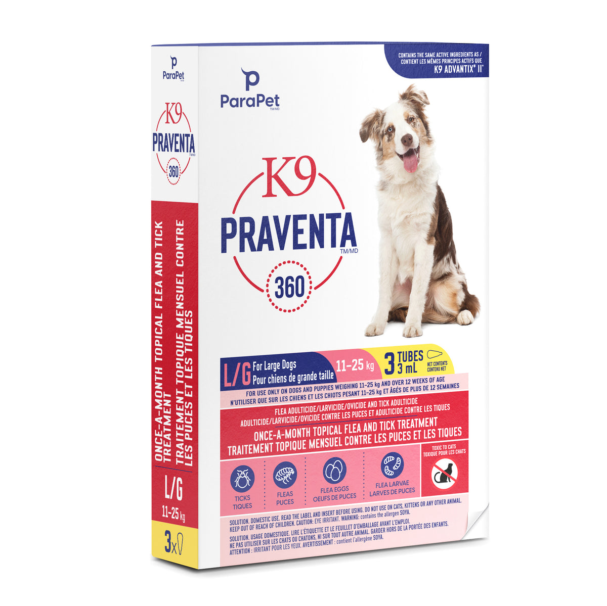 Traitement K9 Praventa 360, chiens de grande taille, 3 tubes