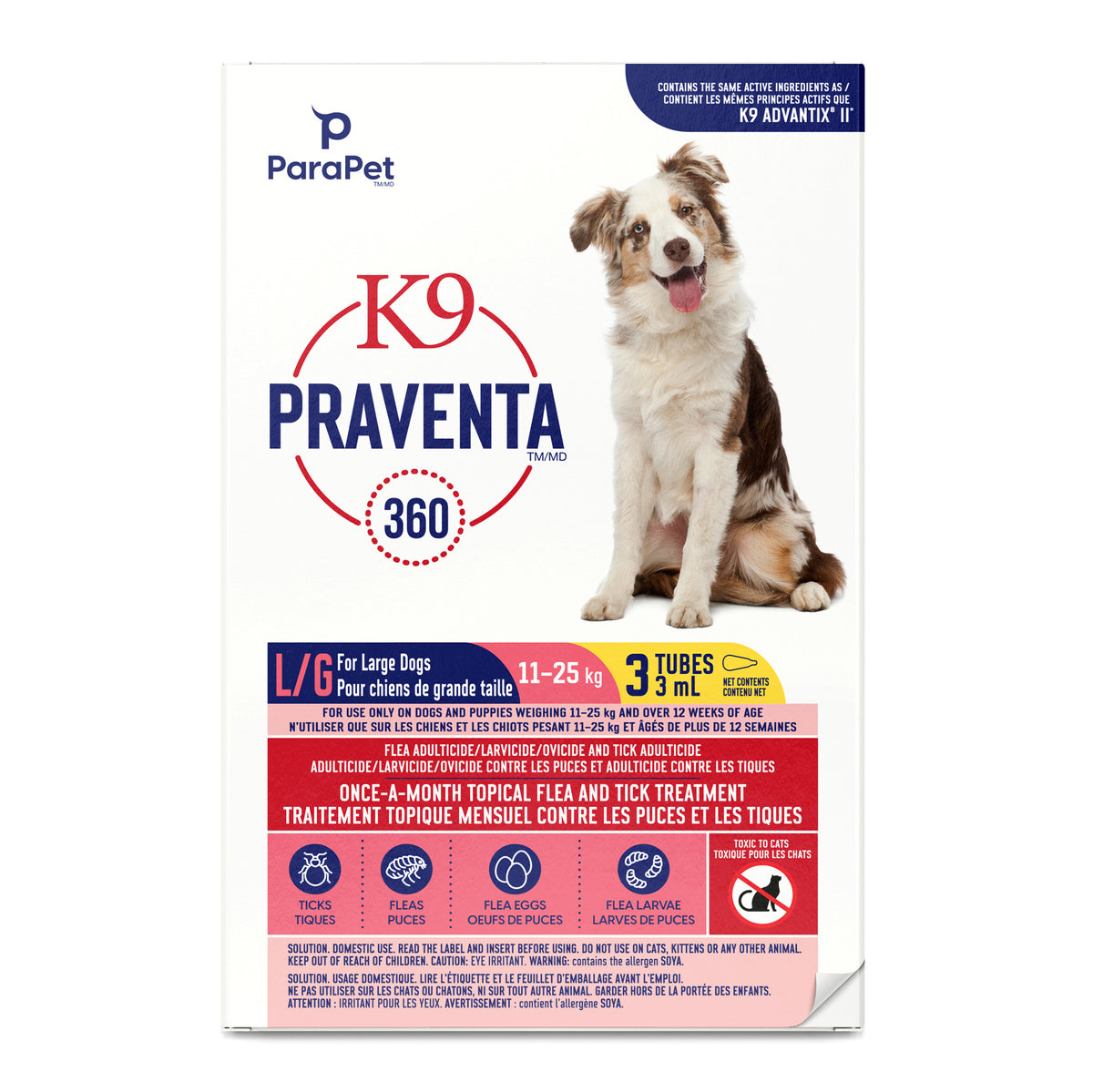 Traitement K9 Praventa 360, chiens de grande taille, 3 tubes