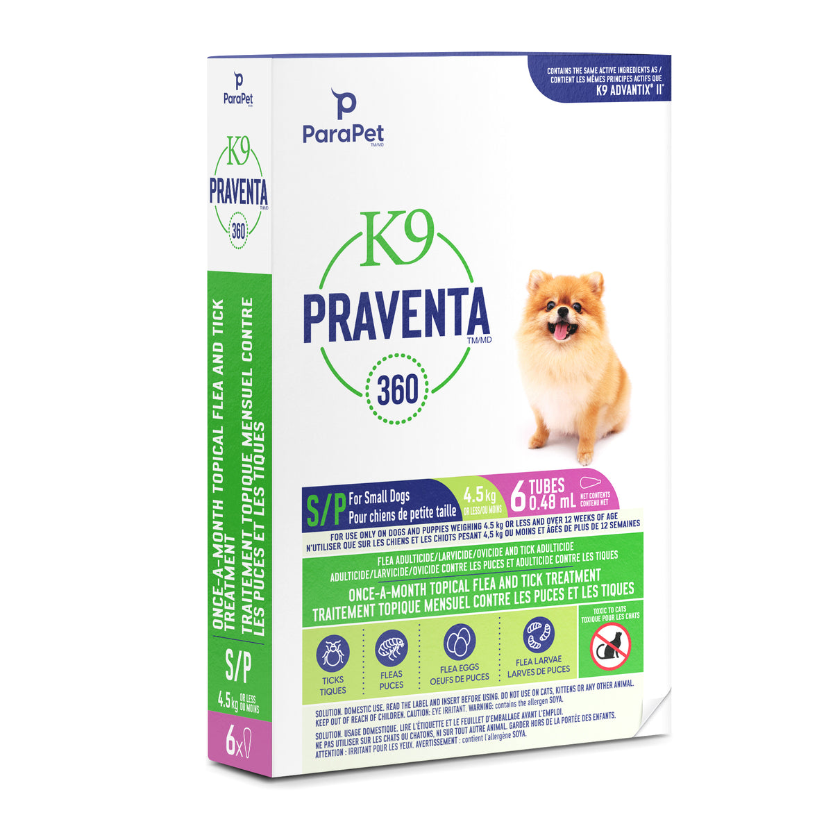 Traitement K9 Praventa 360, chiens de petite taille, 6 tubes