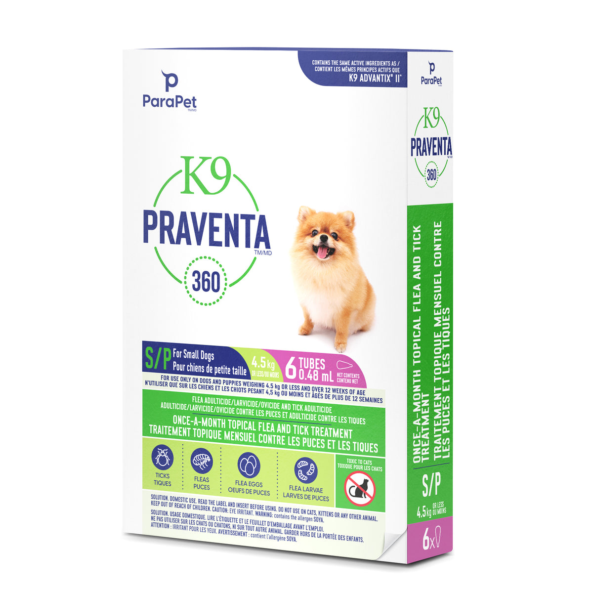 Traitement K9 Praventa 360, chiens de petite taille, 6 tubes