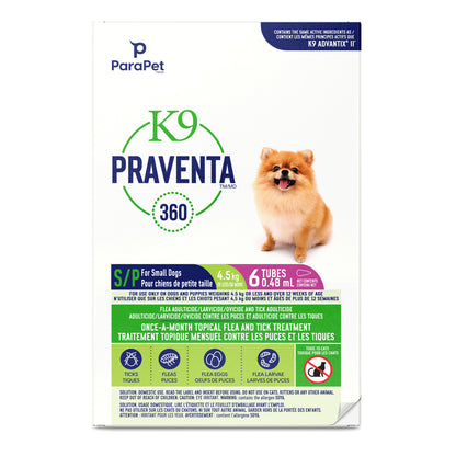 Traitement K9 Praventa 360, chiens de petite taille, 6 tubes