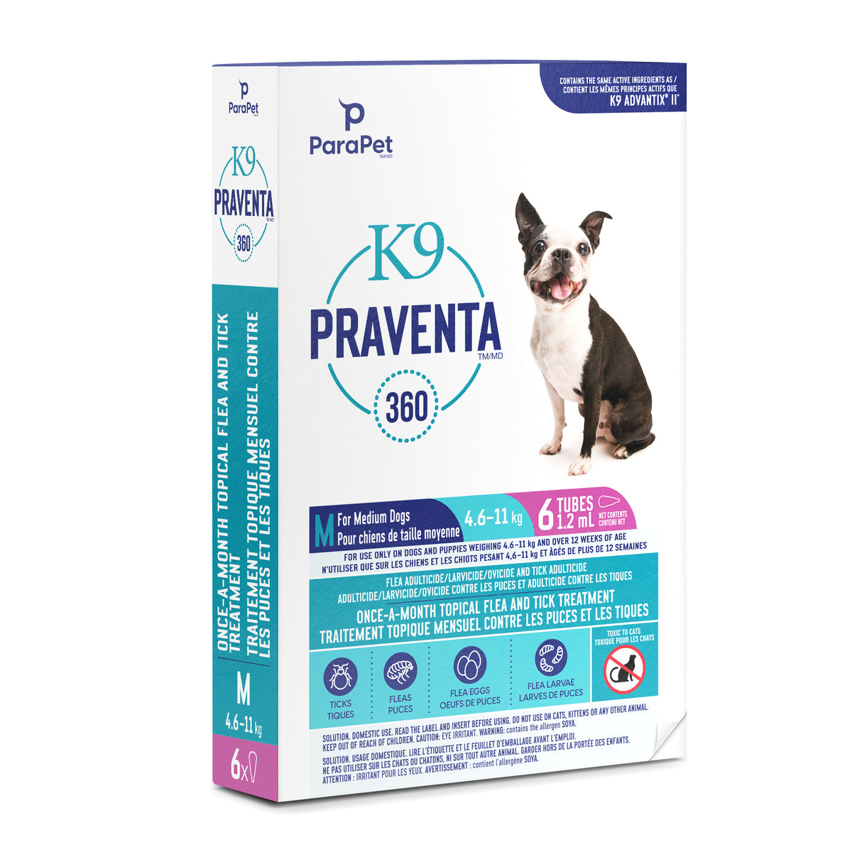 Traitement K9 Praventa 360, chiens de taille moyenne, 6 tubes