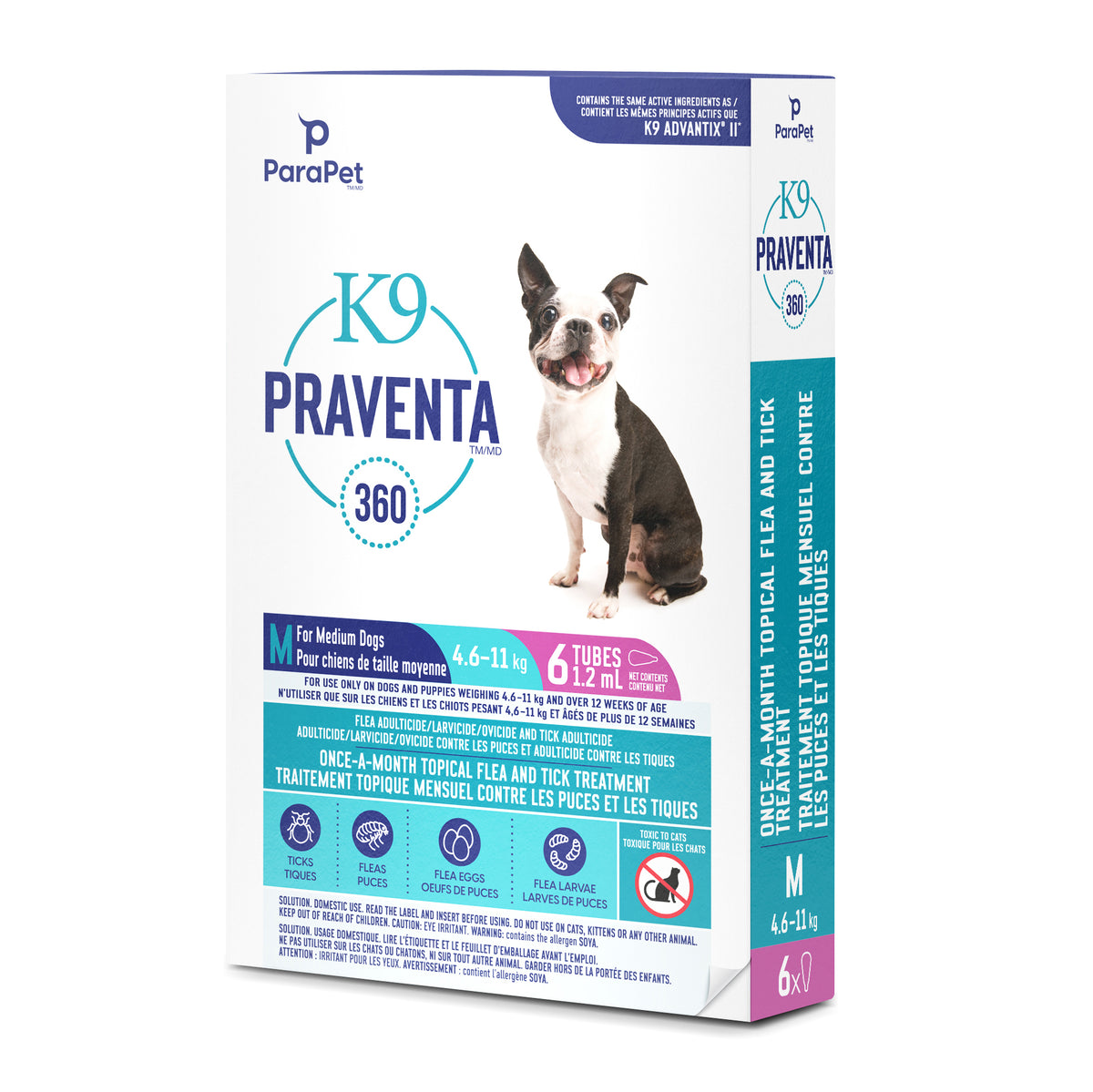 Traitement K9 Praventa 360, chiens de taille moyenne, 6 tubes