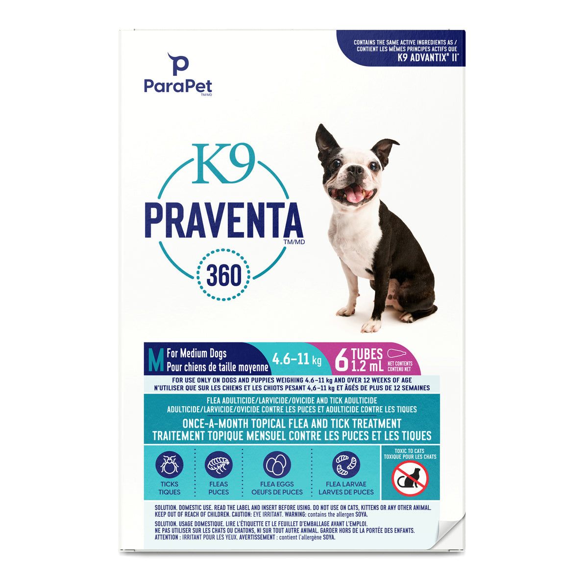 Traitement K9 Praventa 360, chiens de taille moyenne, 6 tubes