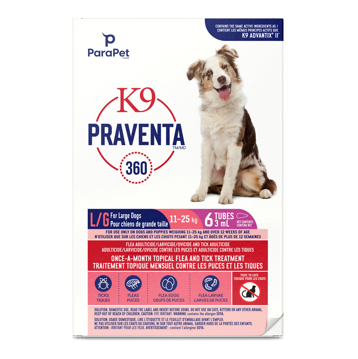 Traitement K9 Praventa 360, chiens de grande taille, 6 tubes