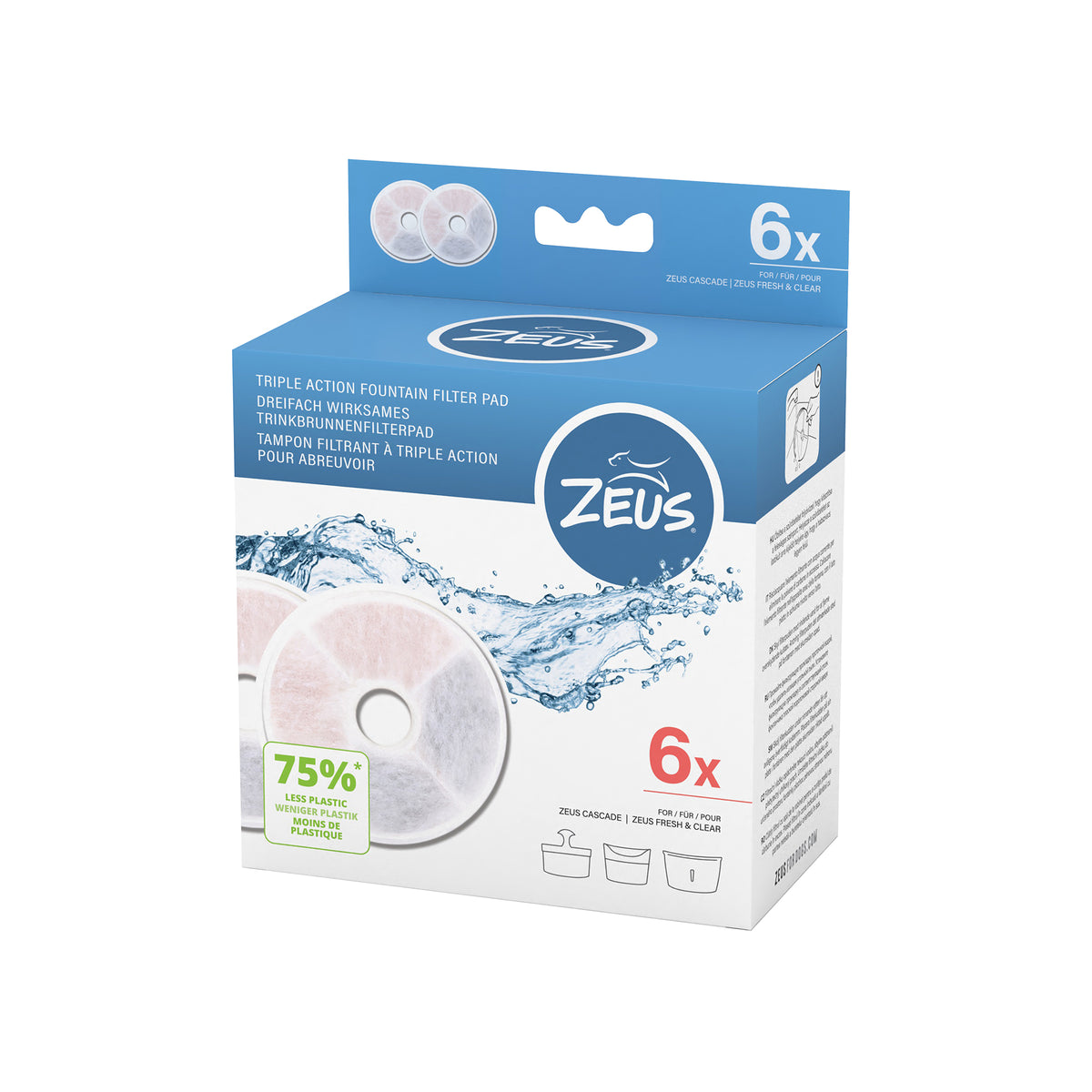 Tampons filtrants à triple action pour abreuvoirs Zeus, paquet de 6